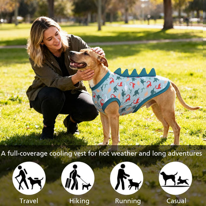 UPF 50+ Sun Protection Dog Shirt - Sleeveless Cooling Vest for Large Dogs Boy, Quick-Dry Pet T-Shirt with Funny Dinosaur Horns, UV Protective Breathable Dog Clothes U-COSBX05XL