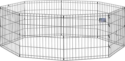 MidWest Homes for Pets Folding Metal Puppy/Dog Exercise Pen, Indoor/Outdoor Playpen with No Door, Provides 16 Sq Feet of Play Space, 24-Inches Tall, Black E-Coated