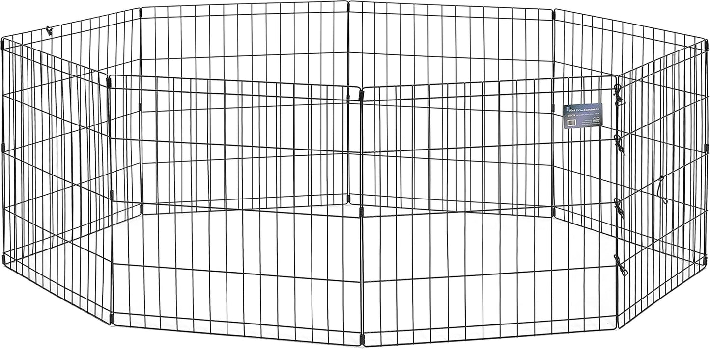 MidWest Homes for Pets Folding Metal Puppy/Dog Exercise Pen, Indoor/Outdoor Playpen with No Door, Provides 16 Sq Feet of Play Space, 24-Inches Tall, Black E-Coated
