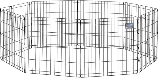 MidWest Homes for Pets Folding Metal Puppy/Dog Exercise Pen, Indoor/Outdoor Playpen with No Door, Provides 16 Sq Feet of Play Space, 24-Inches Tall, Black E-Coated