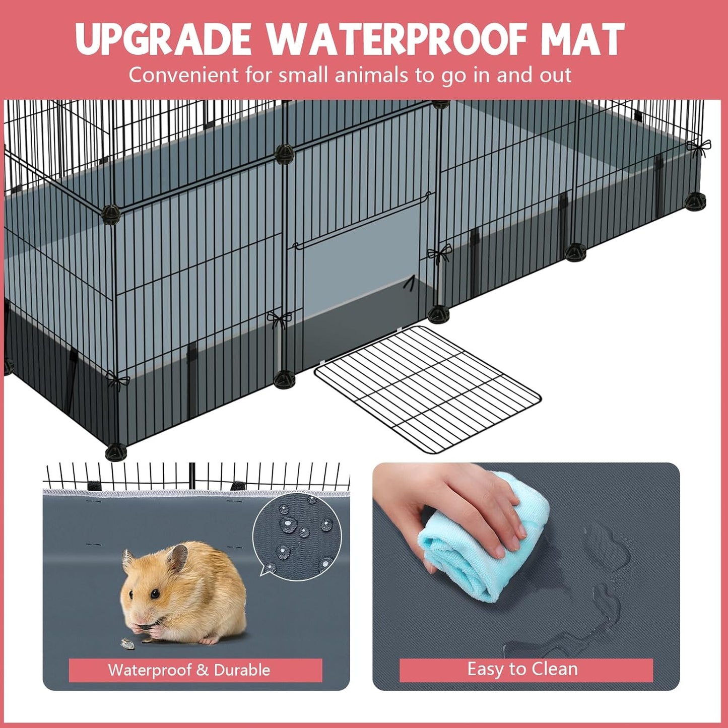 32 Panels Small Animal Playpen,47.5" x 23.7" x 31.5" Pet Playpen with Upgrade Waterproof Mat,C&C Cage for Guinea Pigs, Rabbit/Bunny Cage, Bunny/Puppy Play Pen, Indoor Outdoor Portable Metal Fence