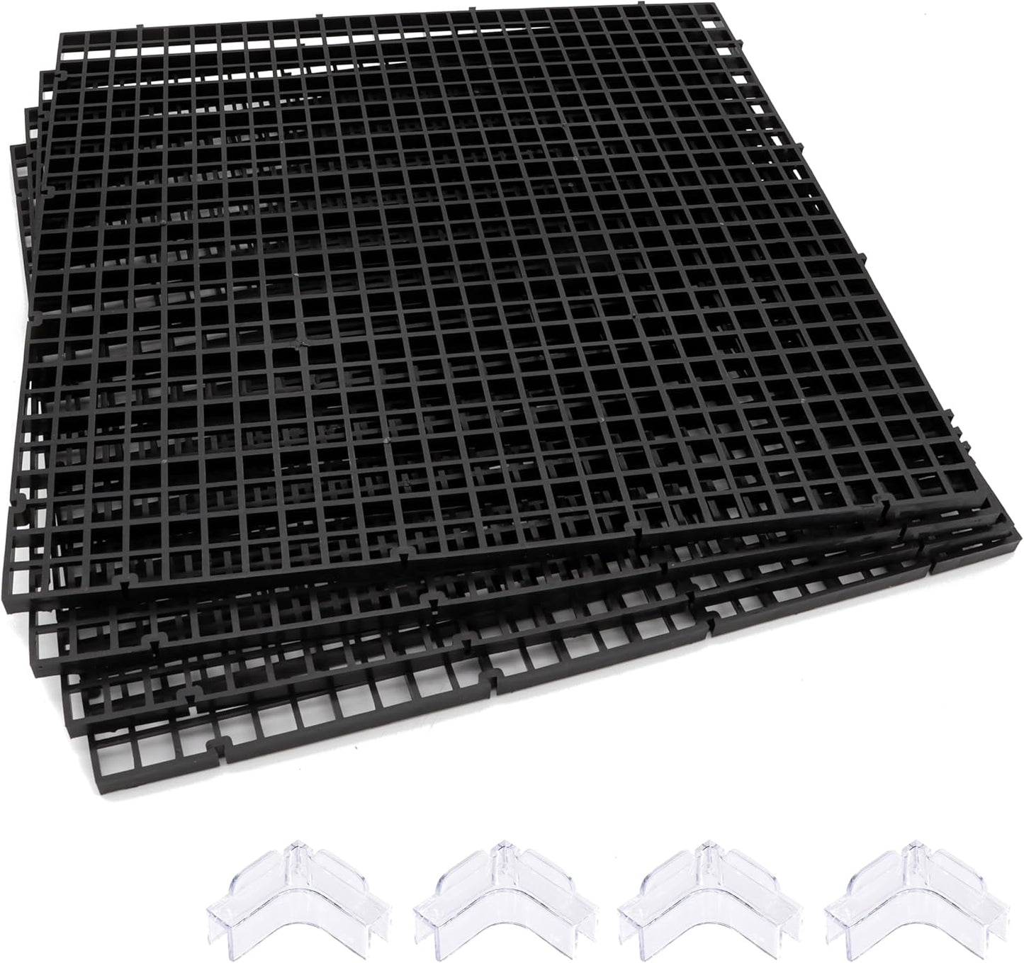 Hipanda Aquarium Hood Fish Tank top Cover, Terrarium lid Plastic Grid with 4-Piece Set Corner Protectors. Prevents Jumping (Fit 8MM/0.3inch Glass Black)