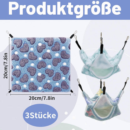 3PCS Ferret Hammock, Rat Hammock for Cage, Set with Green Star, Purple Heart & Pink Heart Designs, Soft Hanging Bed for Small Pets Like Sugar Gliders, Chinchillas, Guinea Pigs