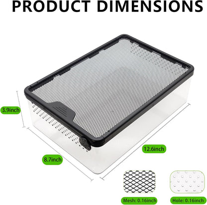 PC Small Reptile Terrarium, Tarantulas Enclosure, 12.6"x8.7"x3.9" for Geckos, Insect, Hermit Crab, Praying Mantis, Mini Terrarium Box