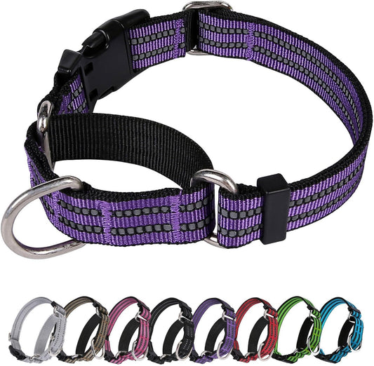 Martingale Dog Collar, Adjustable Nylon Reflective Collar with Buckle No Pull Dog Collar for Small Medium Large Dogs (Purple M)