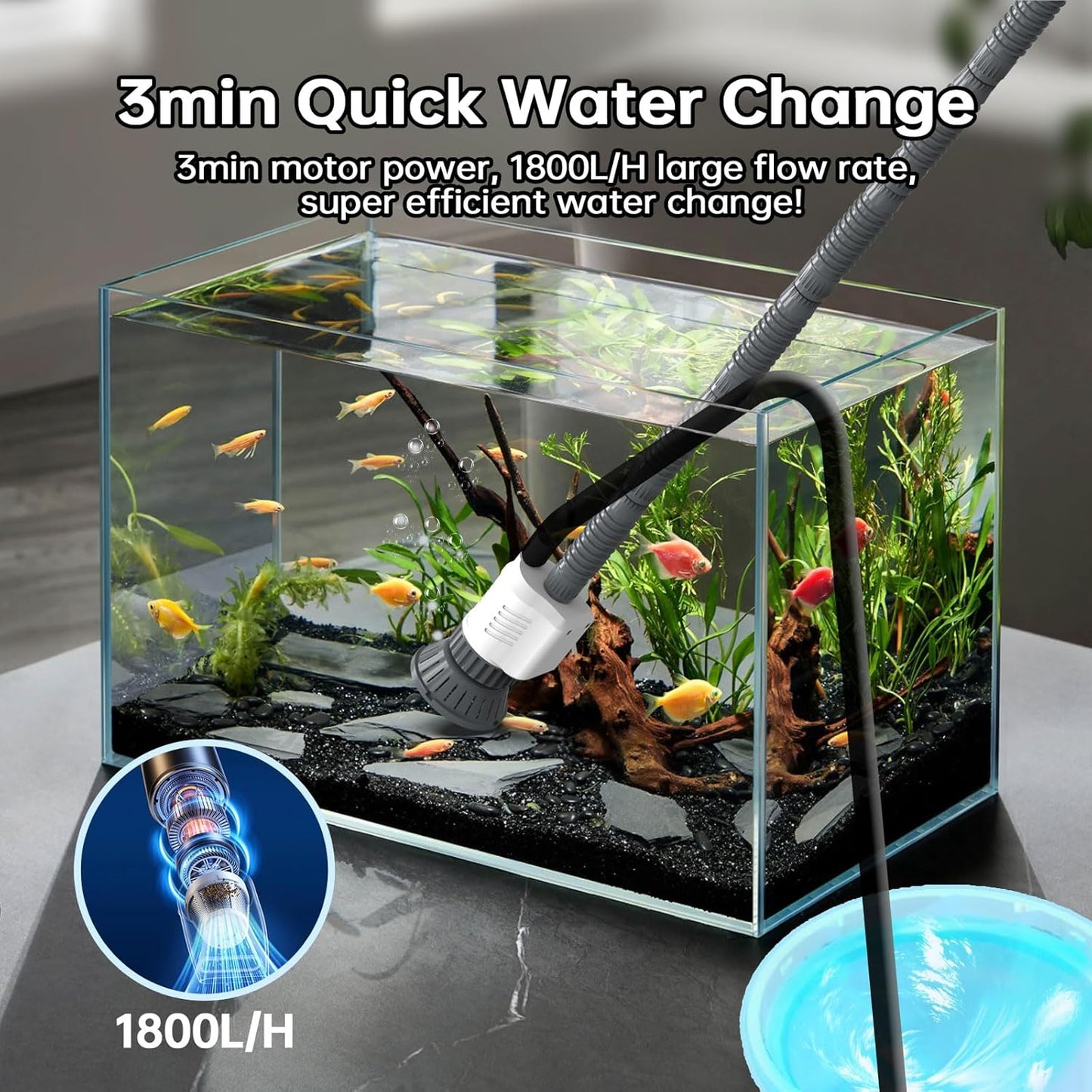 Fish Tank Cleaner, Aquarium Vacuum Gravel Cleaner Electric -6-in-1 Automatic Removable Vacuum with Adjustable 30W Motor Efficient Cleaning White1