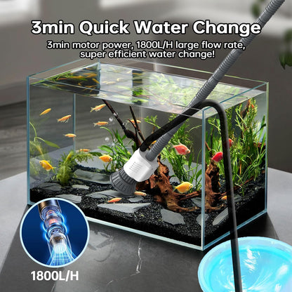 Fish Tank Cleaner, Aquarium Vacuum Gravel Cleaner Electric -6-in-1 Automatic Removable Vacuum with Adjustable 30W Motor Efficient Cleaning White1
