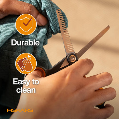 Fiskars Pet, Dog and Cat Grooming Scissors, Serrated Teeth for Thinning & SoftGrip Handle, Cat and Dog Supplies, 6.5”, Orange/Black, Blending Scissors