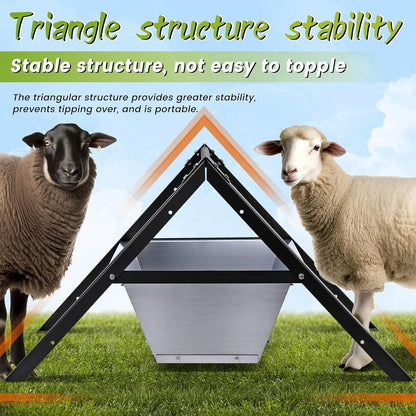 2 Pack Heavy-Duty Livestock Feeder Trough, Stainless Steel Goat Feeder Supplies and Large Capacity Goat Hay Feeder for for Sheep, Horses, Hogs