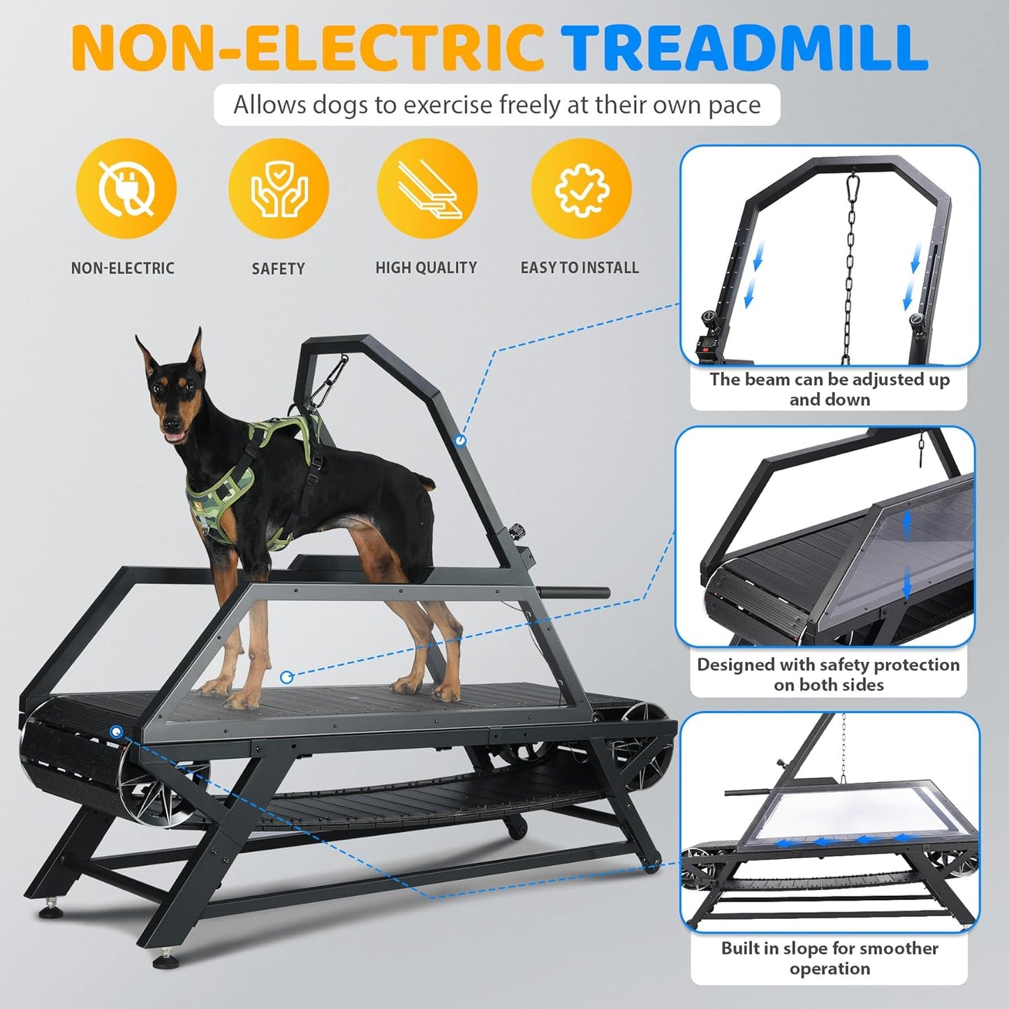 Dog Treadmill for Large Dogs, Medium Dogs with Brake, Dog Slatmill,Non-Electric Treadmill for with Step Counter, Adjustable Incline & Brake, Keep Active and Fit, Up to 300LBS