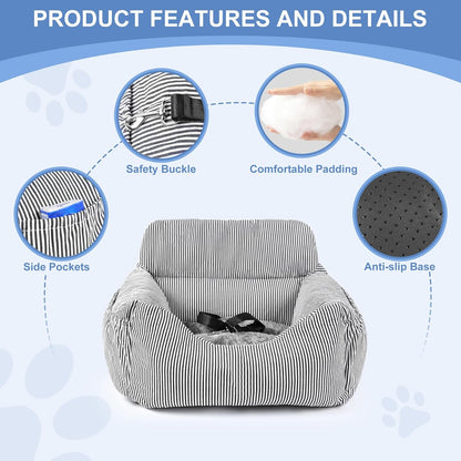 Dog Car Seat for Small Dogs, Pet Booster Seat with Clip-On Safety Leash and Storage Pockets, Washable Travel Dog Car Bed for Puppy （Black）