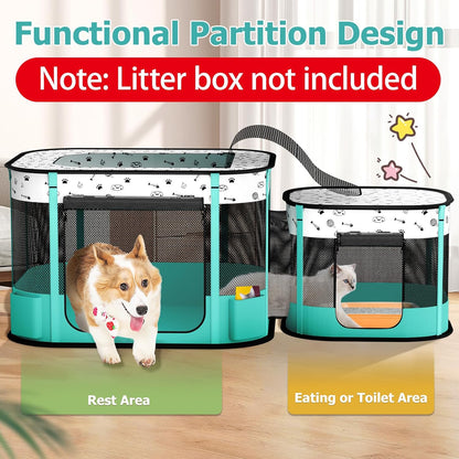 Portable Cat Playpen, Foldable Pet Dog Playpen, for Kitten Puppy Play Pen Indoor/Outdoor, Cats Enclosure Cages Tent with Carrying Case, 600D Oxford 8-Rods, 32"x24"x22"