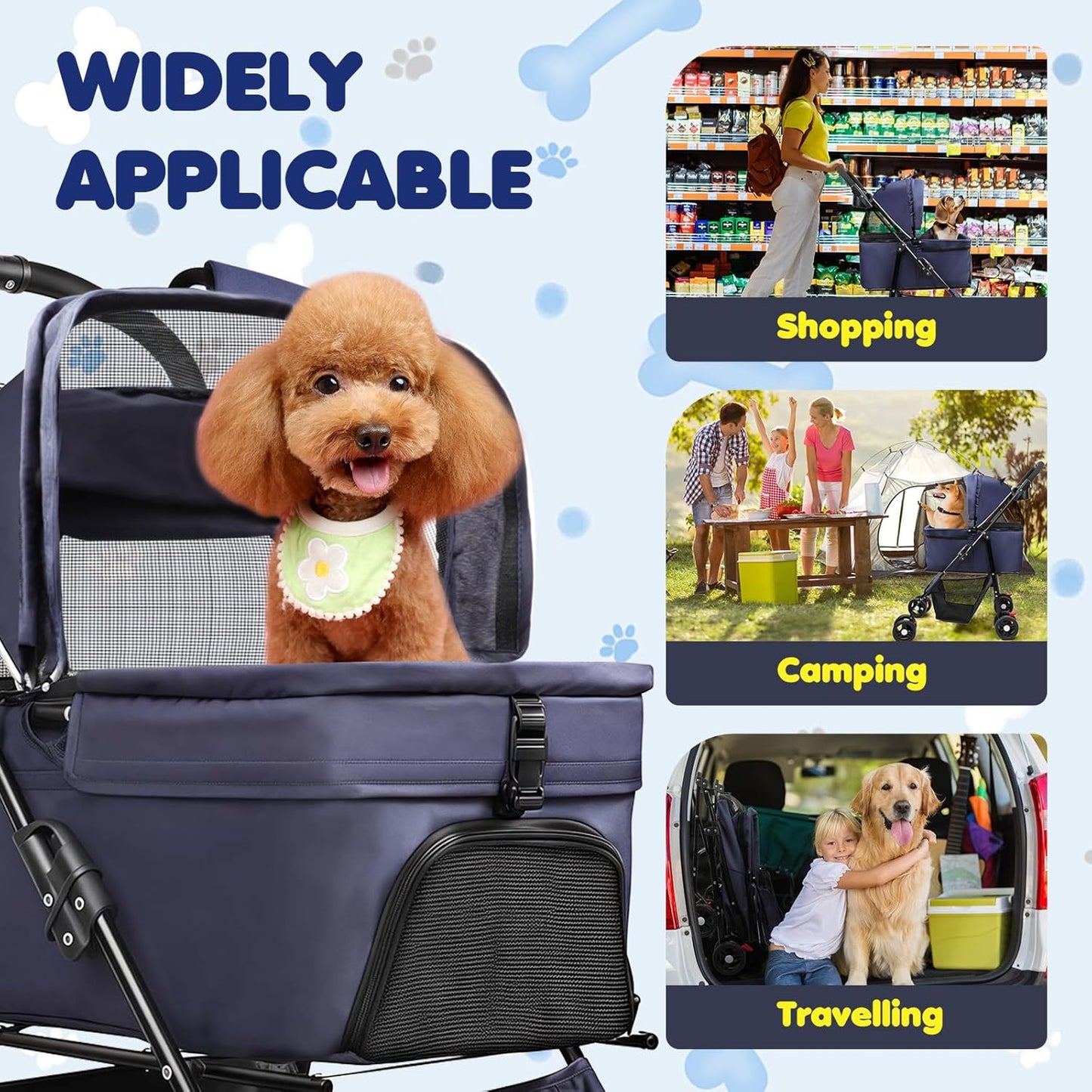 Dog Stroller for Medium Dogs 20 lbs, Pet Stroller for Small Dogs and Cats with 4 Wheels, Easily Folding & Compact Portable, Up to 45 Ibs with Detachable Basket, Cup Holder and Breathable Mesh