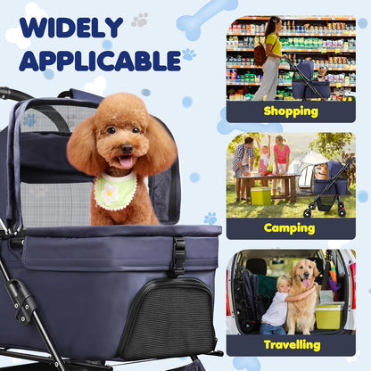 Dog Stroller for Medium Dogs 20 lbs, Pet Stroller for Small Dogs and Cats with 4 Wheels, Easily Folding & Compact Portable, Up to 45 Ibs with Detachable Basket, Cup Holder and Breathable Mesh