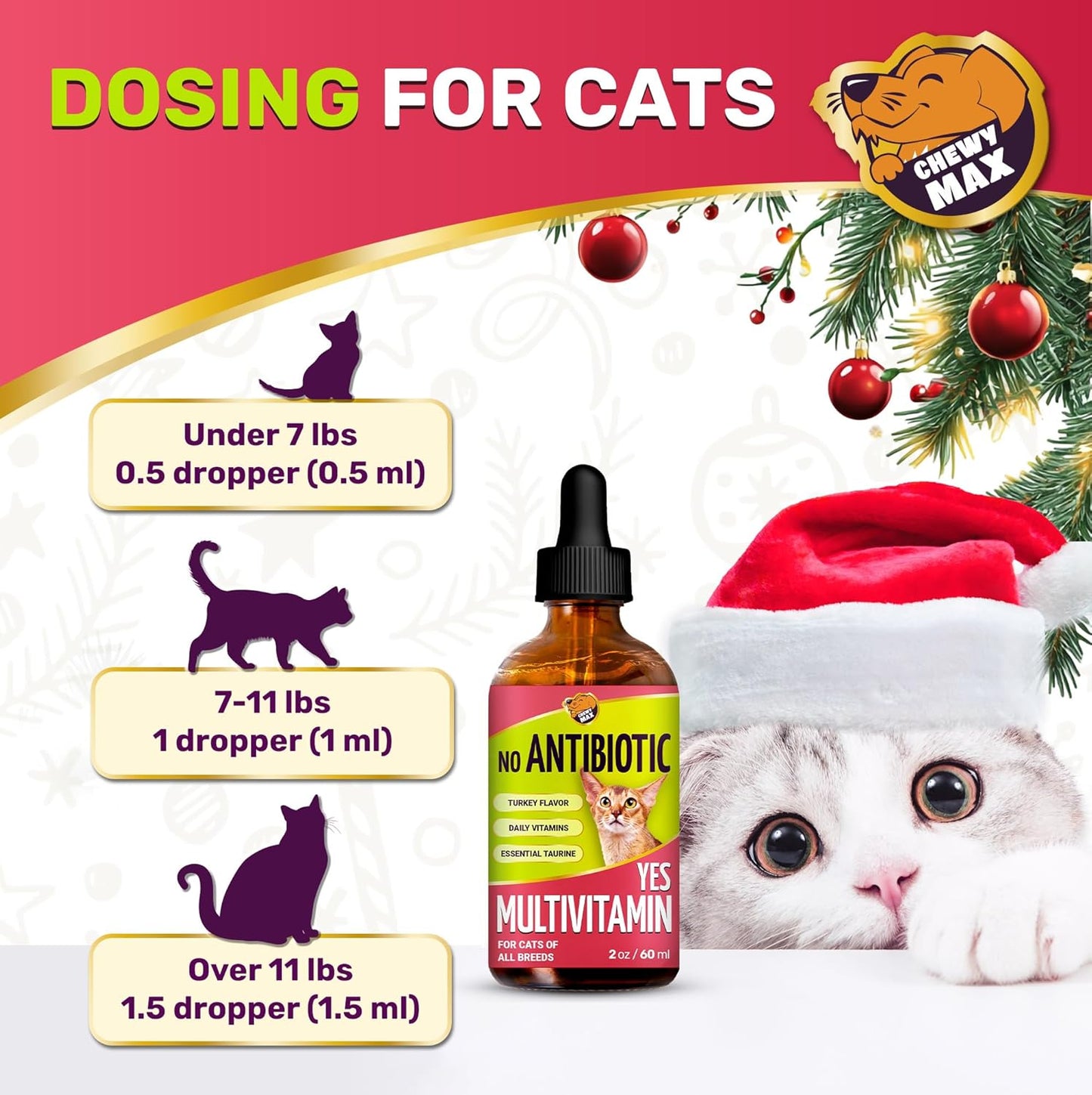 Cat Multivitamin Complex with Turkey Flavor – Natural Cat Antibiotic Liquid Alternative to Help with Allergies, UTIs & Cough – Herbal No Antibiotic Yes Multivitamin for All Breeds – 2 Oz