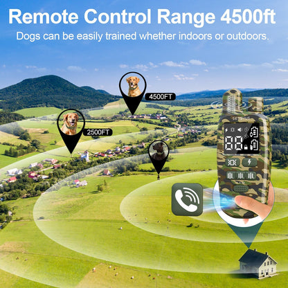 Shock Collar for Dogs, 2 Dogs Training Collar, 4500 FT Waterproof Bark Collar, Rechargeable Electric Collar with Recording & Calling & Vibration & Shock for All Breeds (Camo)