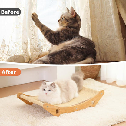 Sisal Cat Scratcher Bed of Bamboo for Indoor/Outdoor Cats, Natural Sisal Mat Hammock for Kittens and Adult Cats,Larger Cat Scratching Post/Board/pad