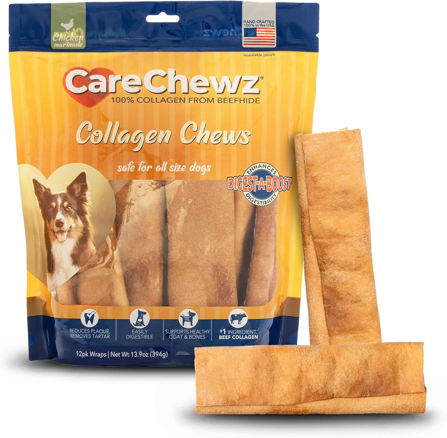 Pet Factory CareChewz Collagen 6-7" Small Wraps Dog Chew Treats - Chicken Flavor, 12 Count/1 Pack