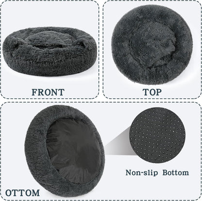 NOYAL Calming Dog Bed for Anxiety, Hooded Donut Cave with Blanket, Plush Fluffy Washable Pet Bed for Small Medium Dogs & Cats