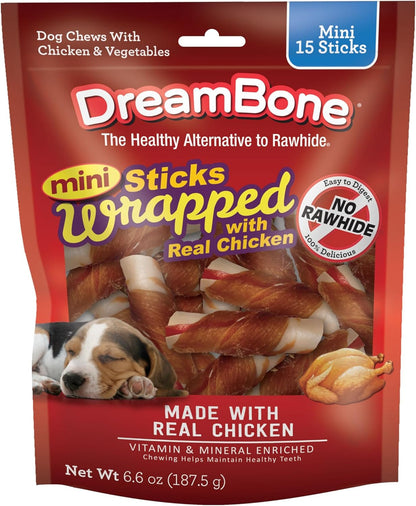 DreamBone Mini Sticks Wrapped With Real Chicken, Rawhide Free Dog Chew Sticks, 15 Count