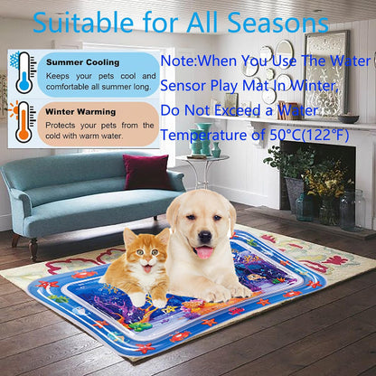 2 Packs Thickened Water Sensor Play Mat for Cats,Cat Cooling Pad Keep Your Pets Cool in The Summer,Cats Water Play Mat with Fish for Pet Play,Cat Water Mat Toy for Kids,Pets(Dolphin Design)
