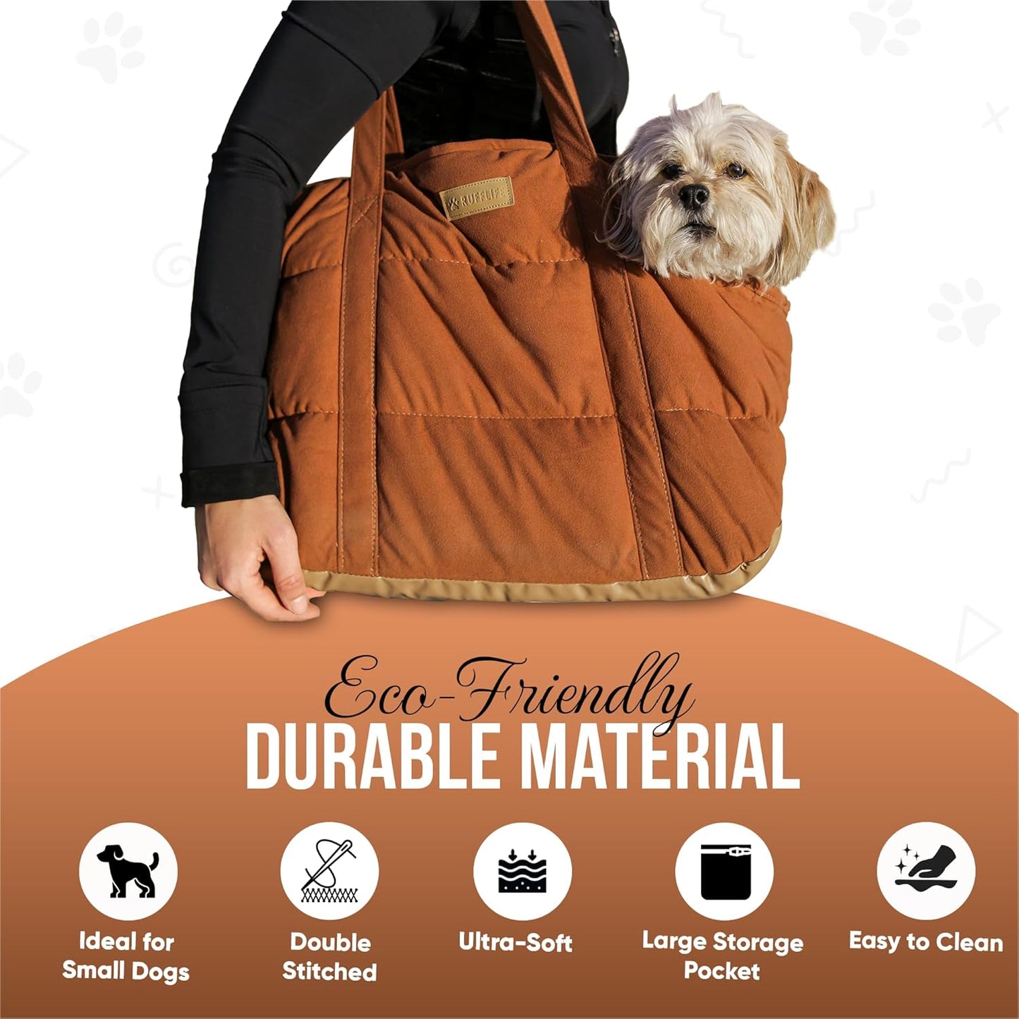 NoblePup Cozy Plush Dog Purse Carrier for Small Dogs - Dog Carrier Purse with Secure Harness Clip, Dog Tote Bag for Small Dogs and Puppies - Brown 2.0
