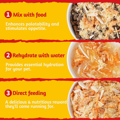 Just Try 8 OZ Raw Antarctic Krill Freeze Dried Cat & Dog Food Toppers Mixers Meal Toppers Low Calorie with Real Chicken Egg Yolk, High Protein Food Toppers Omega 3 for Picky Eaters Skin & Coat Support