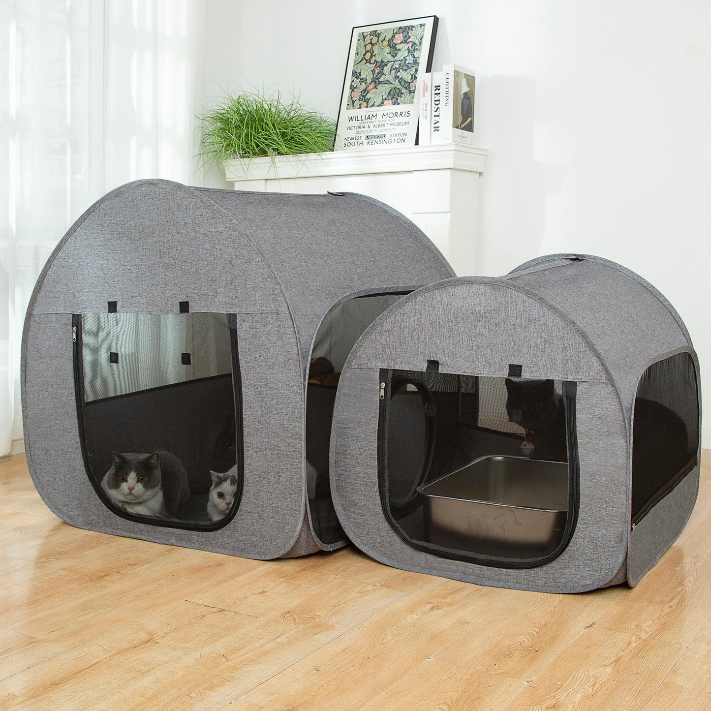 LUCKITTY Portable Cat Playpen, Delivery Room, Enclosure, Postoperative Recovery, House Design for Better Standing, Foldable Pet Tent for Indoor and Outdoor Use, Cat Houses & Condos Dark Gray