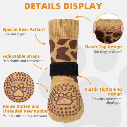 KOOLTAIL Anti Slip Dog Socks for Hot/Cold Pavement to Prevent Licking Paws, Paw Protector&Dog Boots with Grippers for Hardwood Floors,Traction Control No Twist Booties for Small Medium Large Dogs S