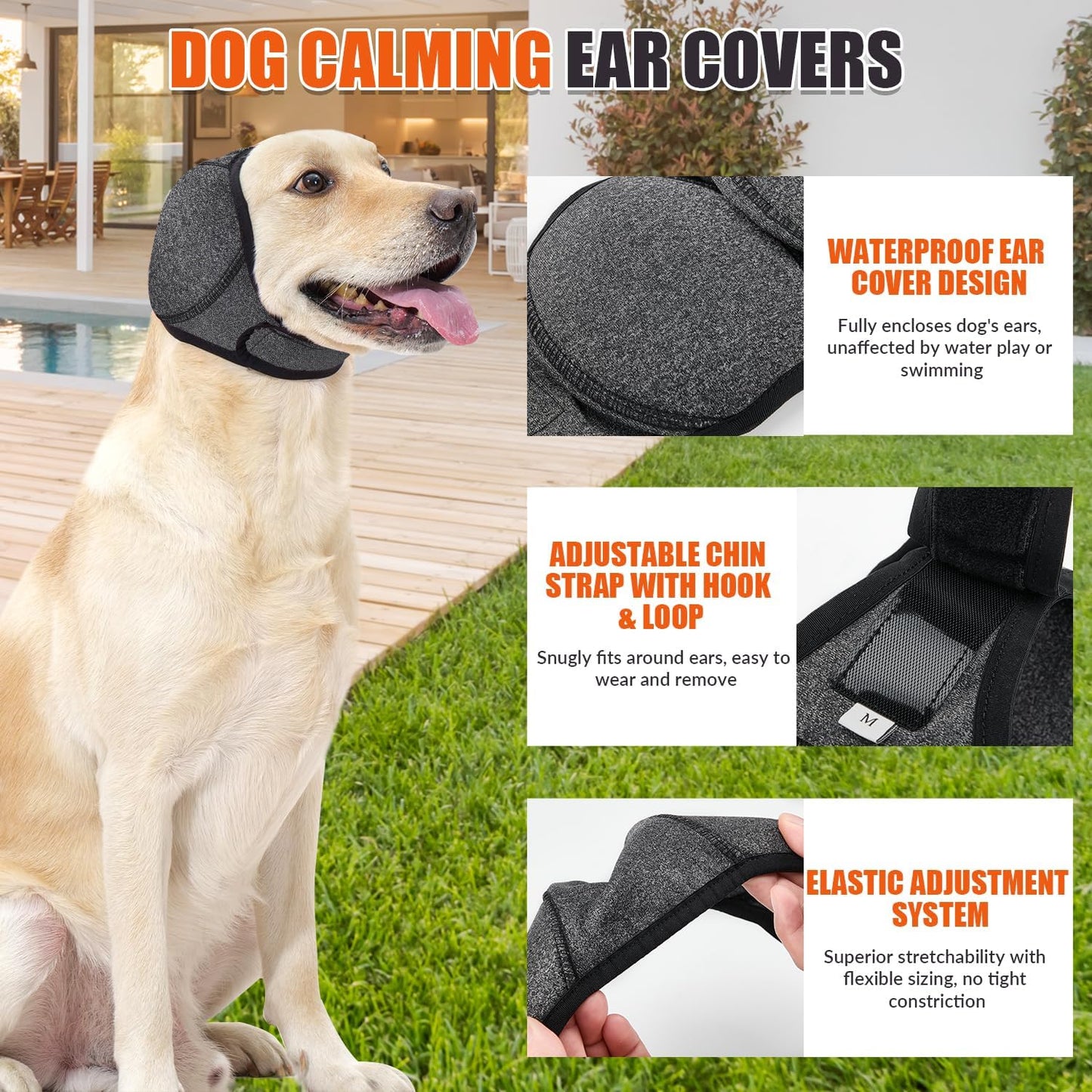 SlowTon Quiet Ears Dog Hoodie - 2 Pcs Ear Wrap Dog Ear Muffs Noise Protection, Anxiety Relief Dogs Hat Calming Hood Head Cover, Pet Headband Dogs Ear Protector for Grooming, Force Drying (Grey,S)