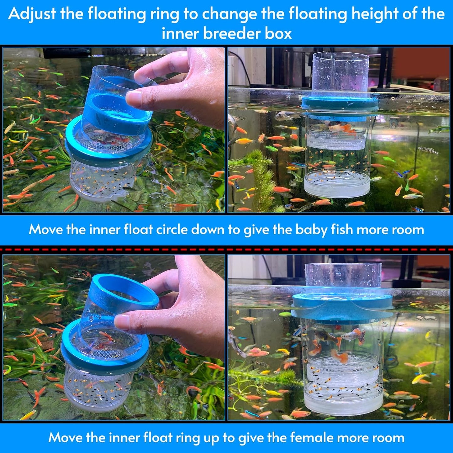 middlefloatingbreederbox Breeder Box for Fish Tank Isolation Aquarium Separator Hatchery Incubator for Guppy Baby Betta Saltwater Clownfish Coral Aggressive or Injured Fish (Middle Two-Piece Set)