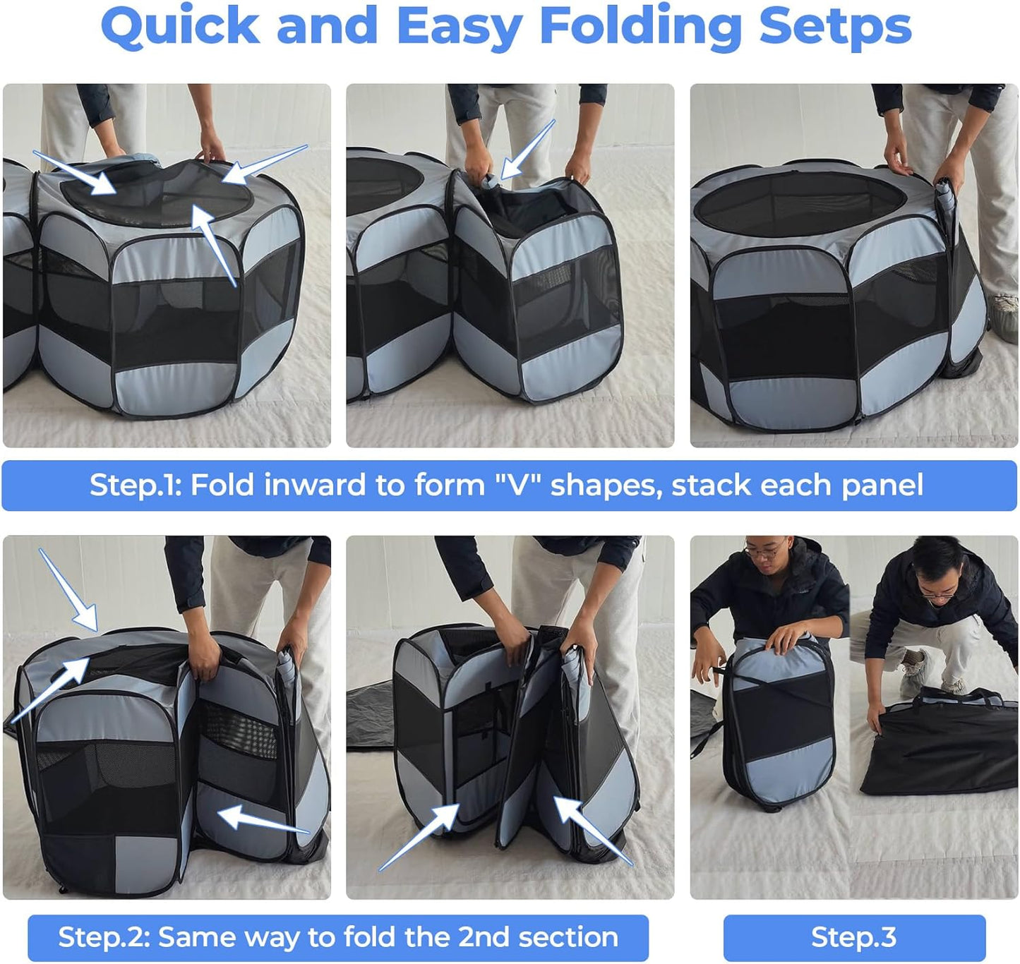 2-in-1 Cat Playpens, Detachable into 2 Separate Playpens with Additional 2 Doors, Portable Dog Playpen Cat Tent Enclosure for Kitten and Puppy Indoor Outdoor Use(M)