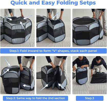 2-in-1 Cat Playpens, Detachable into 2 Separate Playpens with Additional 2 Doors, Portable Dog Playpen Cat Tent Enclosure for Kitten and Puppy Indoor Outdoor Use(M)