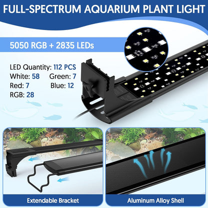 QZQ LED Aquarium Light, 30W Fish Tank Light with 24/7 Lighting Mode, Timer, DIY Mode, Adjustable Brightness, Full Spectrum Aquarium Plant Light with Extendable Brackets for 24-29 Inch Fish Tank