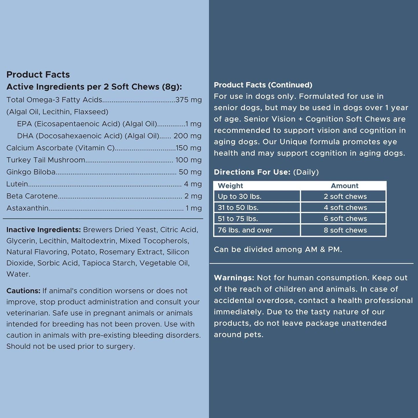 Chew + Heal Labs Senior Dog Vision and Cognition Chews - 60 Soft Chews for Dog Eye Care and Memory - 7-in-1 Multivitamin with Omega Fatty Acids, Vitamins, and Botanicals - Made in The USA