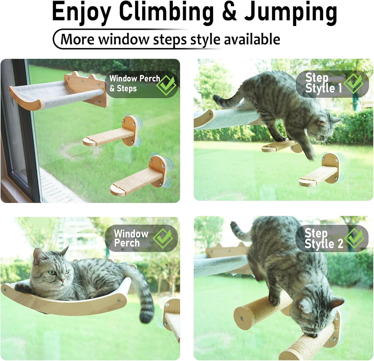 Cat Window Perch, Cozy Cat Window Hammock for Indoor Cats with 2 Pack of Sisal Window Shelf - for Sunbathing, Napping & Overlooking