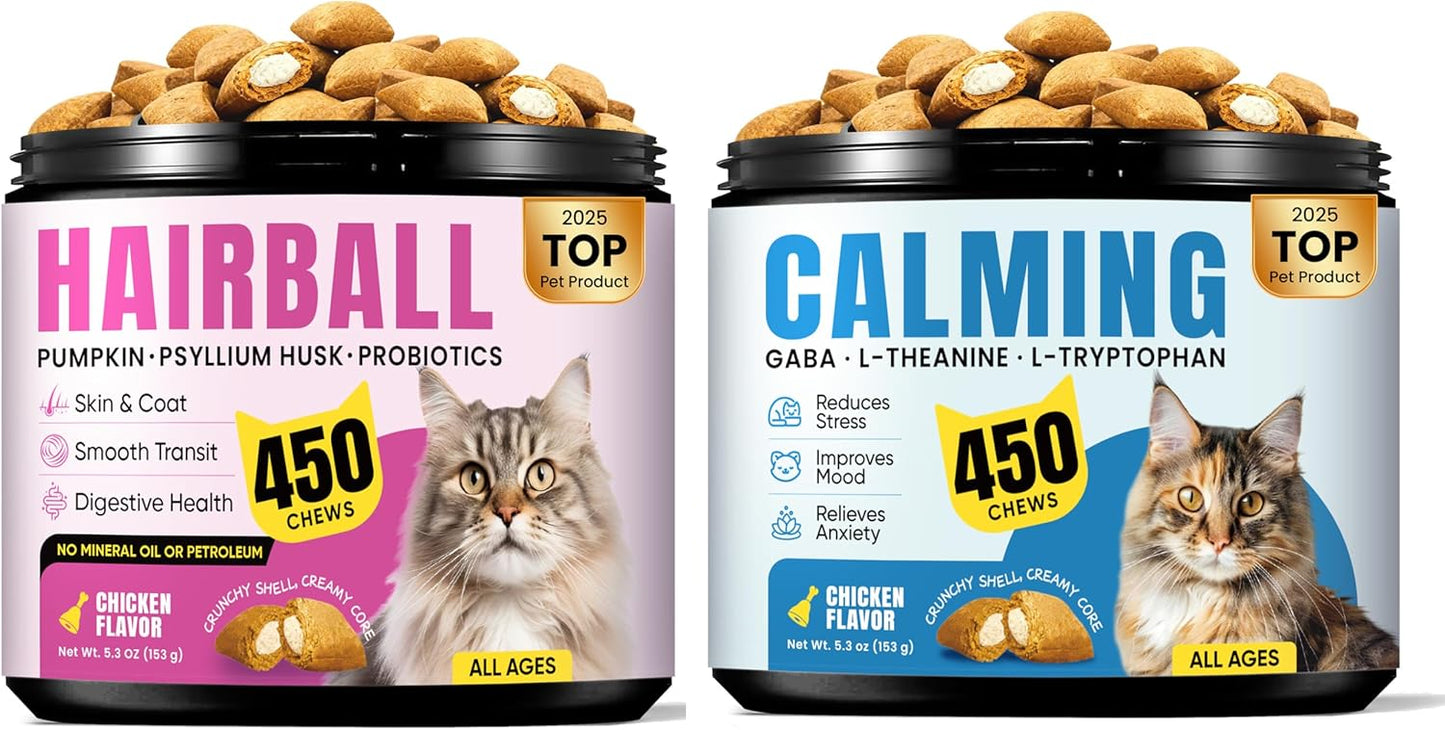 Hairball & Calming Support Bundle for Cats – Hairball Remedy Treats + Calming Chews