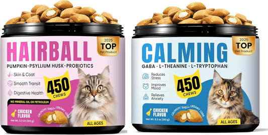 Hairball & Calming Support Bundle for Cats – Hairball Remedy Treats + Calming Chews