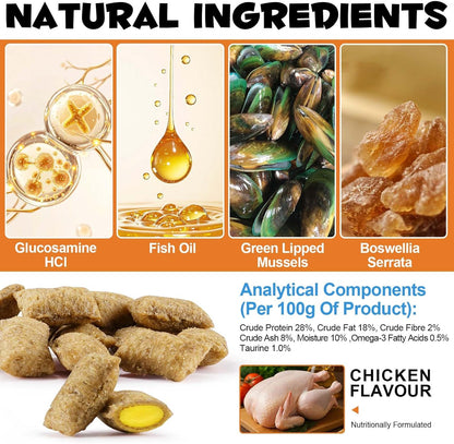 Hip & Joint Bites for Cats - Chicken Flavored Glucosamine Joint Supplement for Cats - Cat Joint Supplement for HIPS & Joints, Cat Arthritis Pain Relief, with Green Lipped Mussel, 3.7 oz