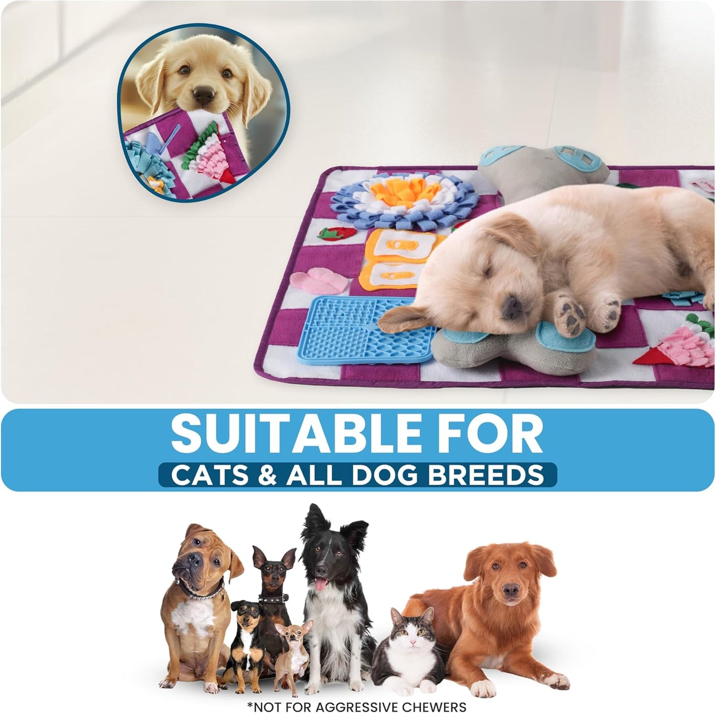 Soft Snuffle Mat for Dogs Large Breed & Lick Pad, Keeps Pets Busy, Comfortable Sniff & Enrichment Mat to Lay On, Puzzle Toy with Lots of Games, Anti-Slip & Washable, Slows Down Feeding