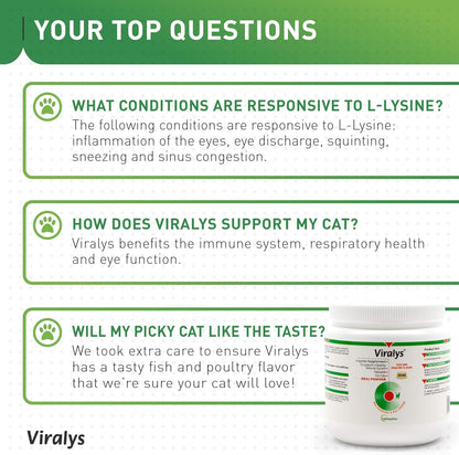 Vetoquinol Viralys Daily L-Lysine Powder for Cats and Kittens, Fish Flavored Lysine Supplement for Cats and Kittens to Support Immune Health, Normal Eye Function and Respiratory Health, 100gm