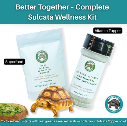 Sulcata Tortoise Calcium, Vitamin and Mineral Topper Supplement | Salad Topper for Baby Sulcata Tortoises | Promotes Health, Immunity and Strong Shell | 30-Day Supply in Easy to Use Shaker