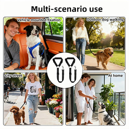 2-in-1 Car Seat Belt for Dogs, Headrest Dog Safety Harness & Leash - Adjustable Nylon Vehicle Pet Restraint, Tangle-Free Travel Solution for Small to Medium Dogs, 2-Pack