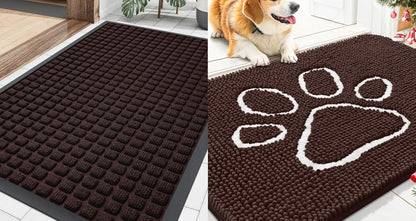 Smiry Front Door Mat Outside Entrance, Brown, 29.5" x 17" and Dog Door Mat for Muddy Paws, Brown, 30" x 20", 2 Item Bundle