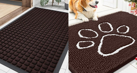 Smiry Front Door Mat Outside Entrance, Brown, 29.5" x 17" and Dog Door Mat for Muddy Paws, Brown, 30" x 20", 2 Item Bundle
