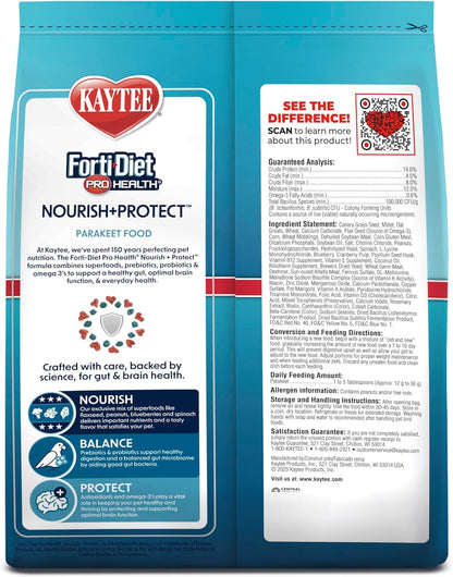 Kaytee Forti-Diet Pro Health Nourish+Protect Parakeet Food, Comprehensive Nutrition Backed by Science, Digestive Health, Immune Support, 2 pounds