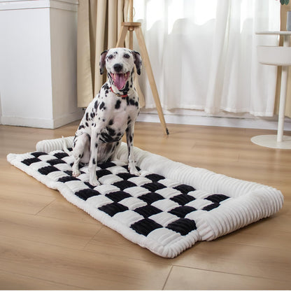 Dog Car Bed Mat, 3-Sided Bolster Anti-Slip Dog Seat Cover for Back Seat, Cushioned Pet Bed Mat with Head Support, Checkered Pet Mat for Dogs, Fit for Backseat Extenders, Cars SUVs Home Use