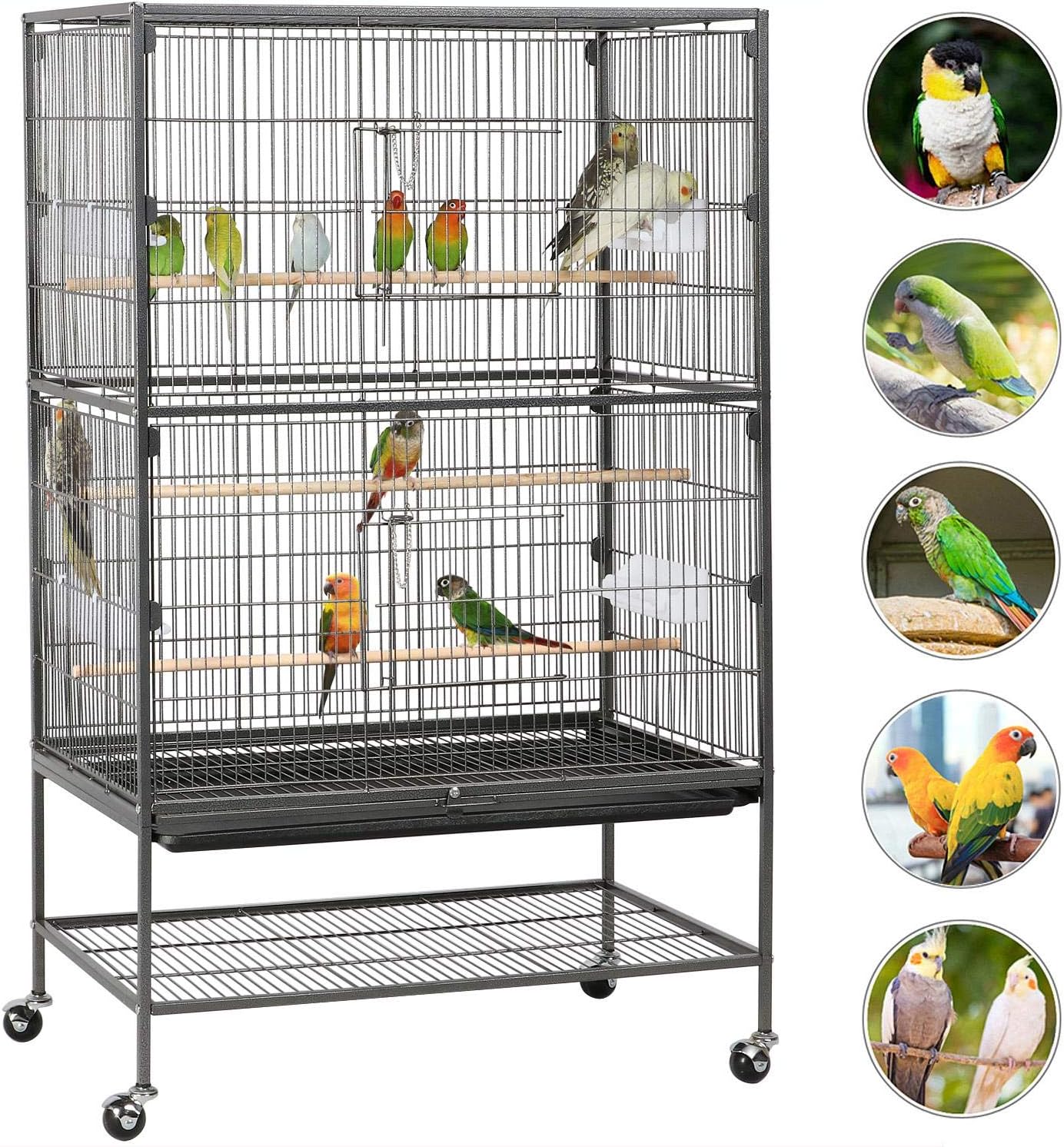 Yaheetech 52-inch Wrought Steel Standing Large Flight King Bird Cage for Cockatiels African Grey Quaker Amazon Sun Parakeets Green Cheek Conures Pigeons Parrot Bird Cage Birdcage with Stand