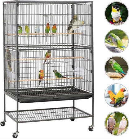 Yaheetech 52-inch Wrought Steel Standing Large Flight King Bird Cage for Cockatiels African Grey Quaker Amazon Sun Parakeets Green Cheek Conures Pigeons Parrot Bird Cage Birdcage with Stand