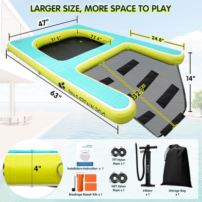 2 in 1 Dog Pool Float & Water Ramp,Upgrated Inflatable Dog Boat Ramp,63" Lx47 W Floating Dock for Medium Large Dog Up to 180LBS,Non-Slip(EVA) for Safety,High Stability,Ladder for Boat,Lake
